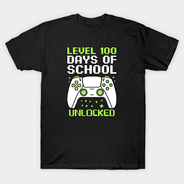 Level 100 Days Of School Unlocked Gamer Video Games Boy Kid T-Shirt by Shaniya Abernathy